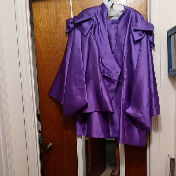 Especially Yours Dresses & Skirts - Purple Satin Two Piece Suit With Bows On Shoulder Detail And Draped Collar.